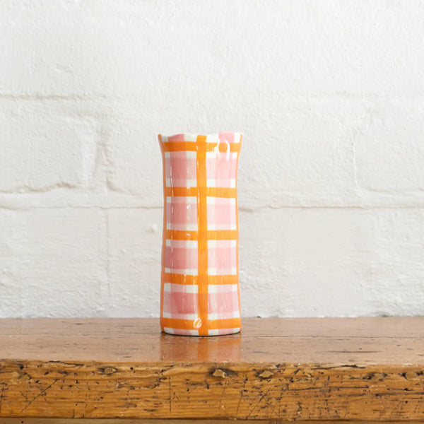 Small Vase | Pink + Orange Gingham