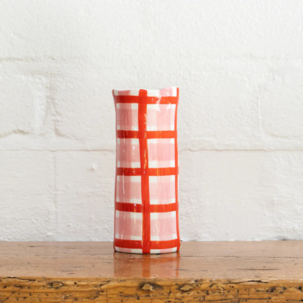 Small Pink + Red Gingham Vase