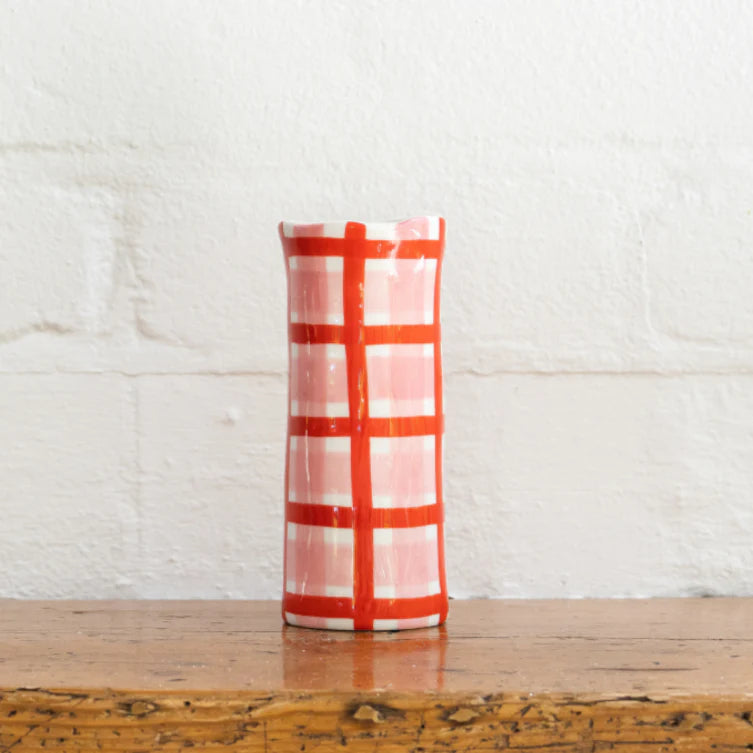 Small Pink + Red Gingham Vase