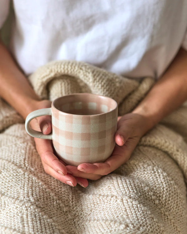 Soft Terracotta Check Mug  | Cat's Pyjamas