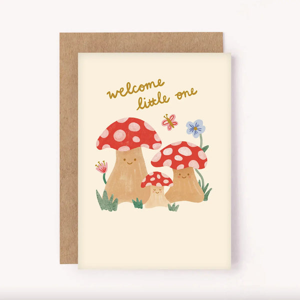 "Welcome Little One" - Mushrooms New Baby Card