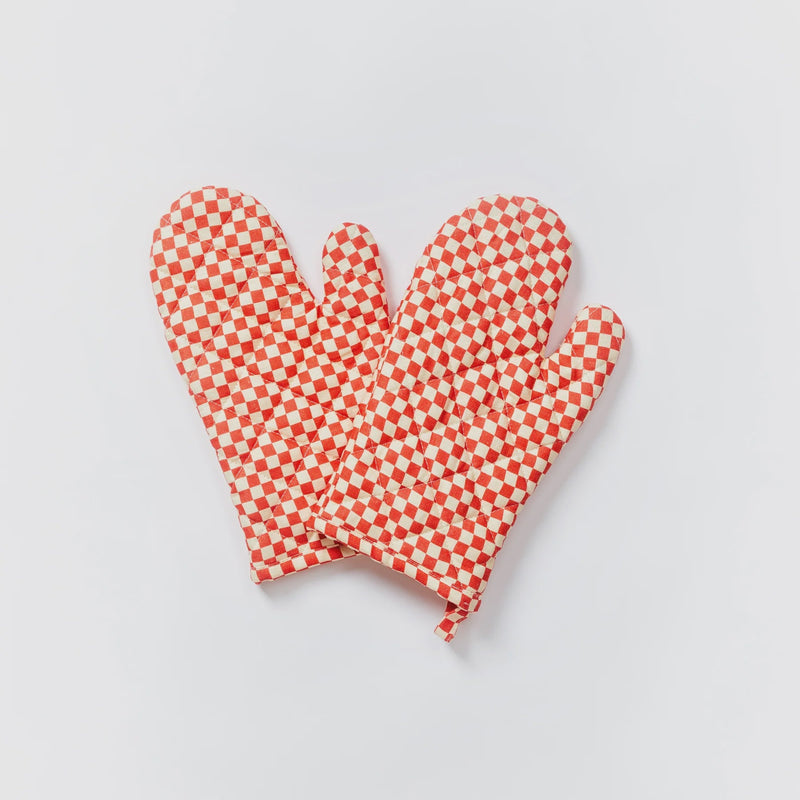 Oven Mitt Tiny Checkers Red (set of 2)